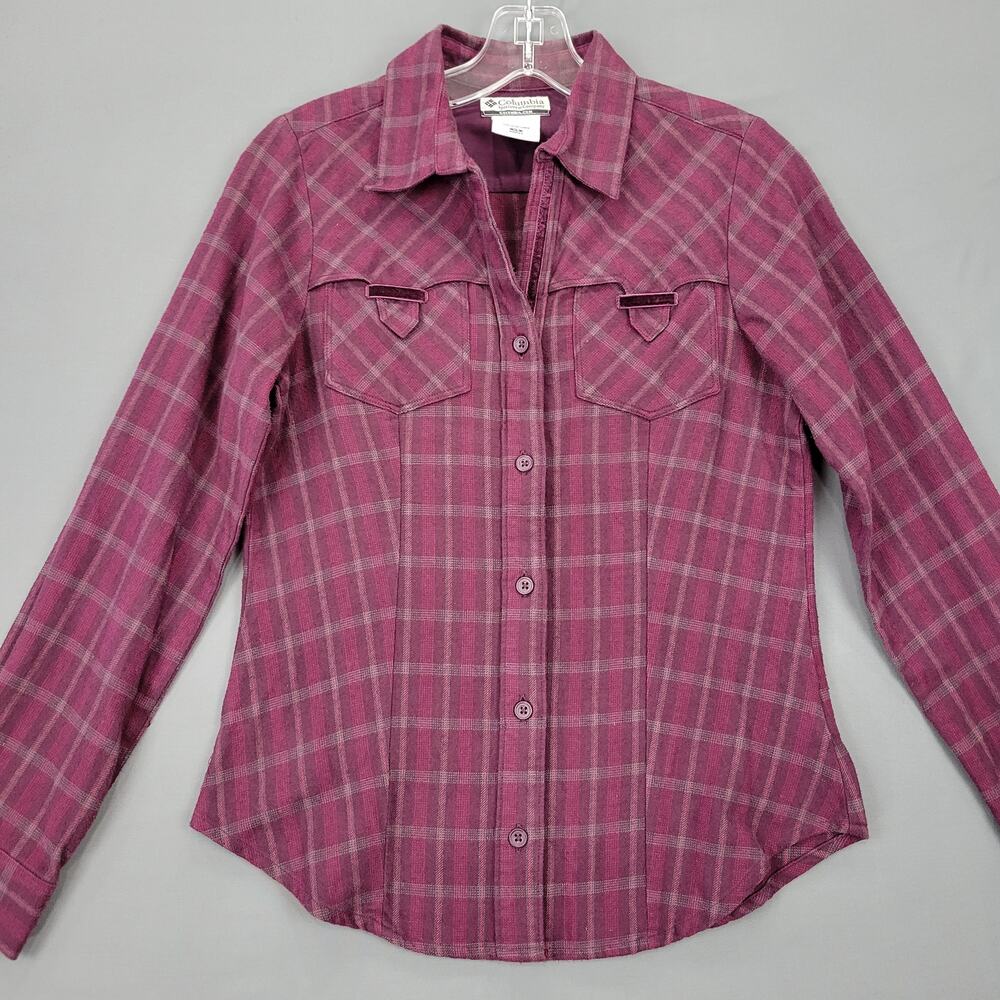 Columbia Purple Plaid Flannel Shirt Long Sleeves Classic Button Up Women Size XS